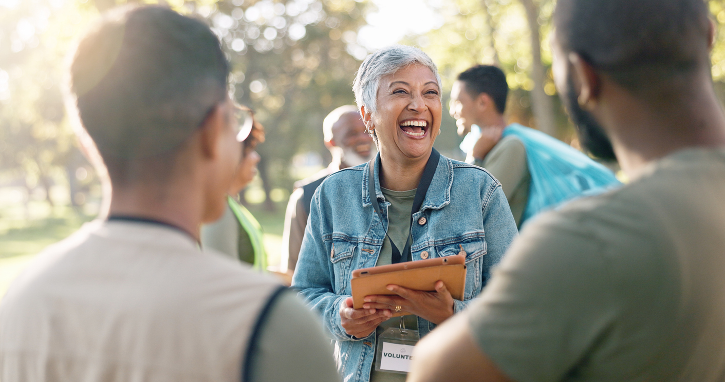 Woman with volunteers